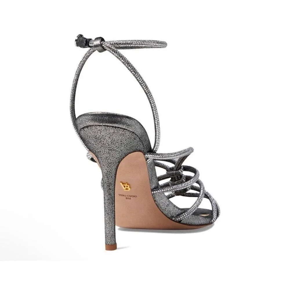 Veronica Beard‎ Aneesha Crystal Gunmetal Strappy Heel Sandals Sz 8.5 $450